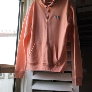 Pink by Victoria Secret peach quarter zip and front pockets Sweatshirt. Small